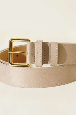 Kare Metal Tokalı Kemer Bej - Deri Kemer