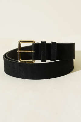 Kare Metal Tokalı Kemer Siyah 