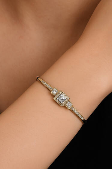 Kare Taş Detaylı Bileklik Gold - Bileklik