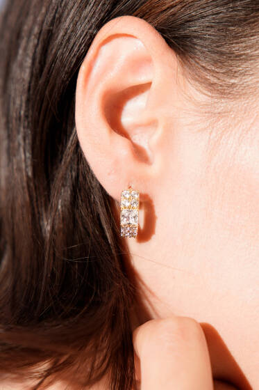 Kare Taşlı Küpe Gold - Küpe