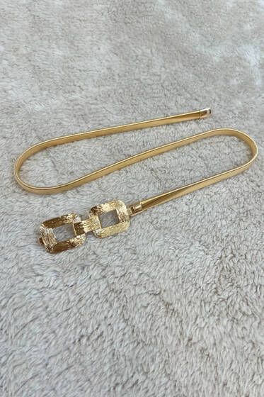 Kare Toka İtalyan Yassı Kemer Gold - Deri Kemer