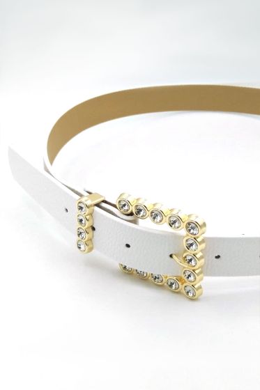 Kare Tokalı Taşlı Beyaz Kemer - Deri Kemer