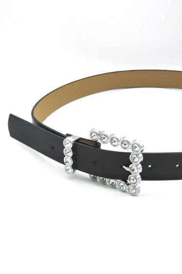 Kare Tokalı Taşlı Siyah Gümüş Kemer - Deri Kemer