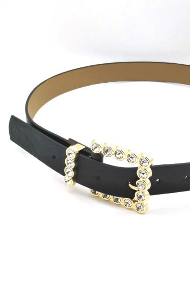 Kare Tokalı Taşlı Siyah Kemer - Deri Kemer