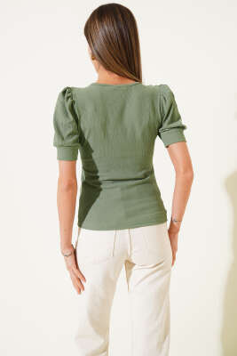 Kare Yaka Bluz Çağla Yeşil - Kadın Giyim Modelleri