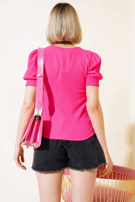 Kare Yaka Bluz Fuşya - Kadın Giyim Modelleri