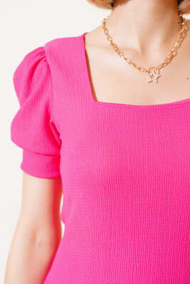 Kare Yaka Bluz Fuşya - Kadın Giyim Modelleri