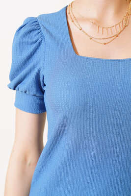 Kare Yaka Bluz İndigo - Kadın Giyim Modelleri