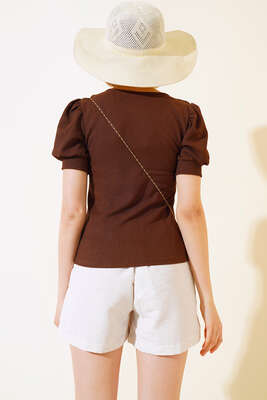 Kare Yaka Bluz Kahve - Kadın Giyim Modelleri