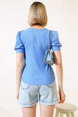 Kare Yaka Bluz Mavi - Kadın Giyim Modelleri