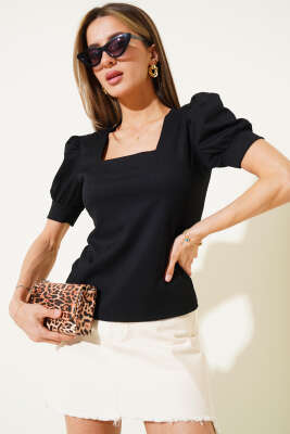 Kare Yaka Bluz Siyah 