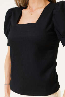 Kare Yaka Bluz Siyah - Kadın Giyim Modelleri