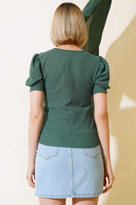 Kare Yaka Bluz Zümrüt - Kadın Giyim Modelleri