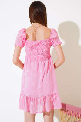 Kare Yaka Fırfırlı Elbise Pembe - Kadın Giyim Modelleri