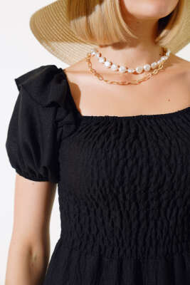 Kare Yaka Gipeli Elbise Siyah - Kadın Giyim Modelleri