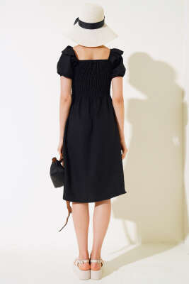 Kare Yaka Gipeli Elbise Siyah - Kadın Giyim Modelleri