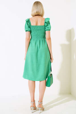 Kare Yaka Gipeli Elbise Yeşil - Kadın Giyim Modelleri