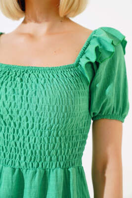 Kare Yaka Gipeli Elbise Yeşil - Kadın Giyim Modelleri