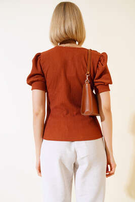 Kare Yaka Bluz Taba - Kadın Giyim Modelleri