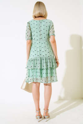 Kare Yaka Mini Çiçekli Tül Elbise Mint - Kadın Giyim Modelleri