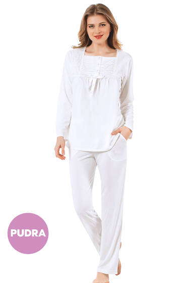 Kare Yaka Pijama Takımı Pudra - Pijama & Gecelik