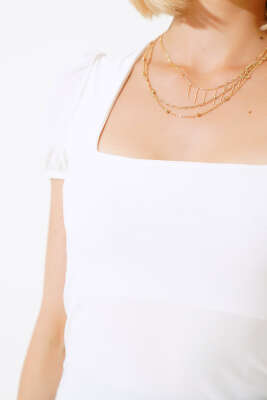 Kare Yaka Sandy Bluz Ekru - Kadın Giyim Modelleri