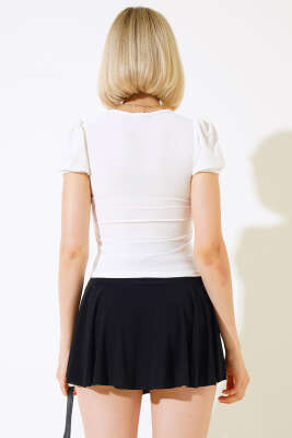 Kare Yaka Sandy Bluz Ekru - Kadın Giyim Modelleri