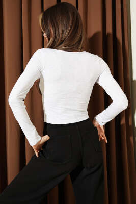 Kare Yaka Uzun Kol Bluz Gri - Kadın Giyim Modelleri