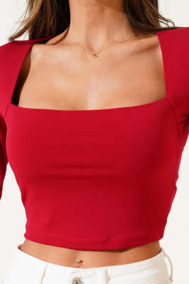 Kare Yaka Uzun Kol Sandy Crop Bordo - Yılın Fırsatı