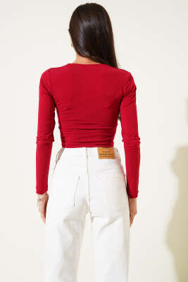 Kare Yaka Uzun Kol Sandy Crop Bordo - Yılın Fırsatı