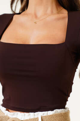 Kare Yaka Uzun Kol Sandy Crop Kahve - Yılın Fırsatı