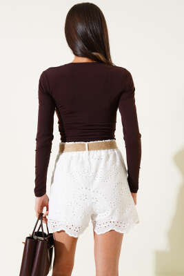 Kare Yaka Uzun Kol Sandy Crop Kahve - Yılın Fırsatı