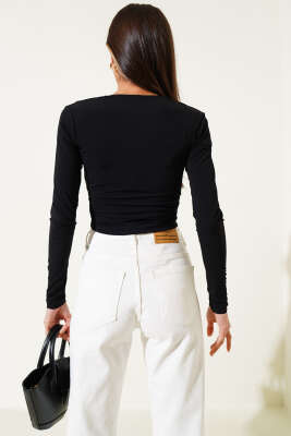 Kare Yaka Uzun Kol Sandy Crop Siyah - Yılın Fırsatı