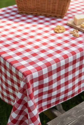 Kareli Masa Örtüsü Kırmızı - MAHİR HAVLU