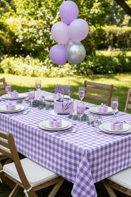 Kareli Masa Örtüsü Lila - Masa Örtüsü