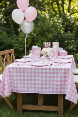 Kareli Masa Örtüsü Pembe - Masa Örtüsü