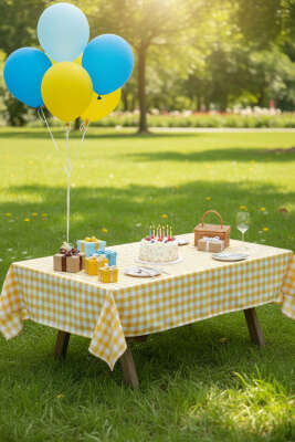 Kareli Masa Örtüsü Sarı - Masa Örtüsü