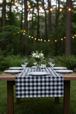 Kareli Masa Örtüsü Siyah - Masa Örtüsü