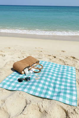 Kareli Masa Örtüsü Turkuaz - Masa Örtüsü