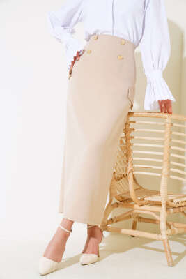 Kargo Cep Detaylı Etek Latte - Uzun Etek
