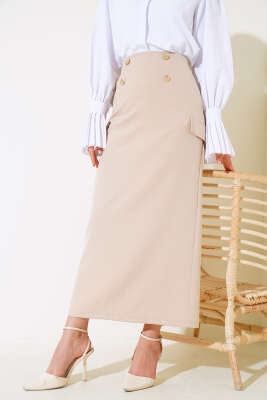 Kargo Cep Detaylı Etek Latte - Uzun Etek