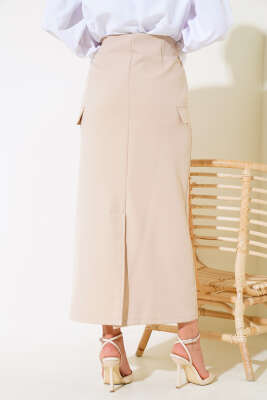 Kargo Cep Detaylı Etek Latte - Uzun Etek
