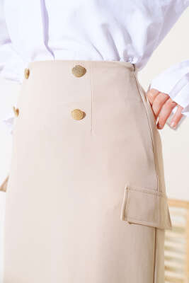 Kargo Cep Detaylı Etek Latte - Uzun Etek