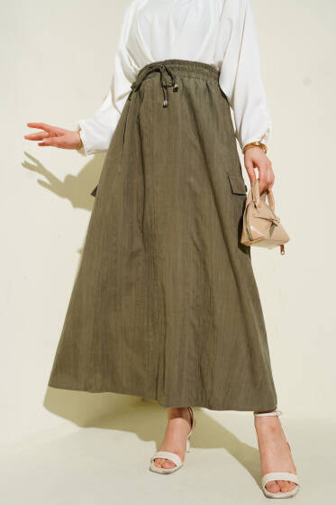 Kargo Cep Detaylı Tensel Etek Haki - Etek