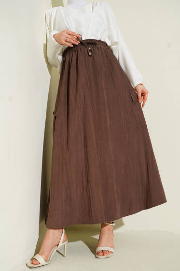 Kargo Cep Detaylı Tensel Etek Kahve - Etek
