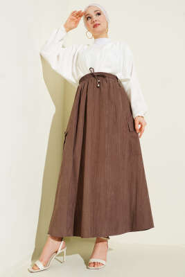 Kargo Cep Detaylı Tensel Etek Kahve - Etek