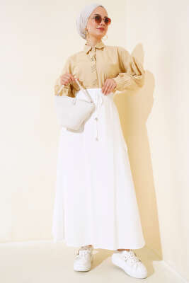 Kargo Cep Etek Ekru - Uzun Etek