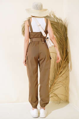 Kargo Cepli Askılı Tulum Açık Kahve - Kadın Giyim Modelleri