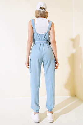 Kargo Cepli Askılı Tulum Açık Mavi - Kadın Giyim Modelleri