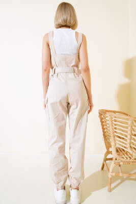 Kargo Cepli Askılı Tulum Bej - Kadın Giyim Modelleri